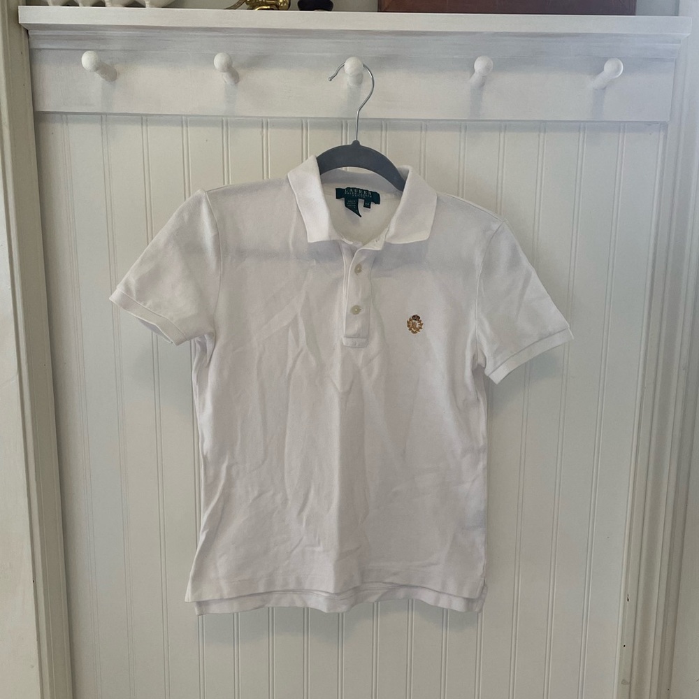 Vintage Lauren Ralph Lauren White Polo with Gold Embroidered Crest